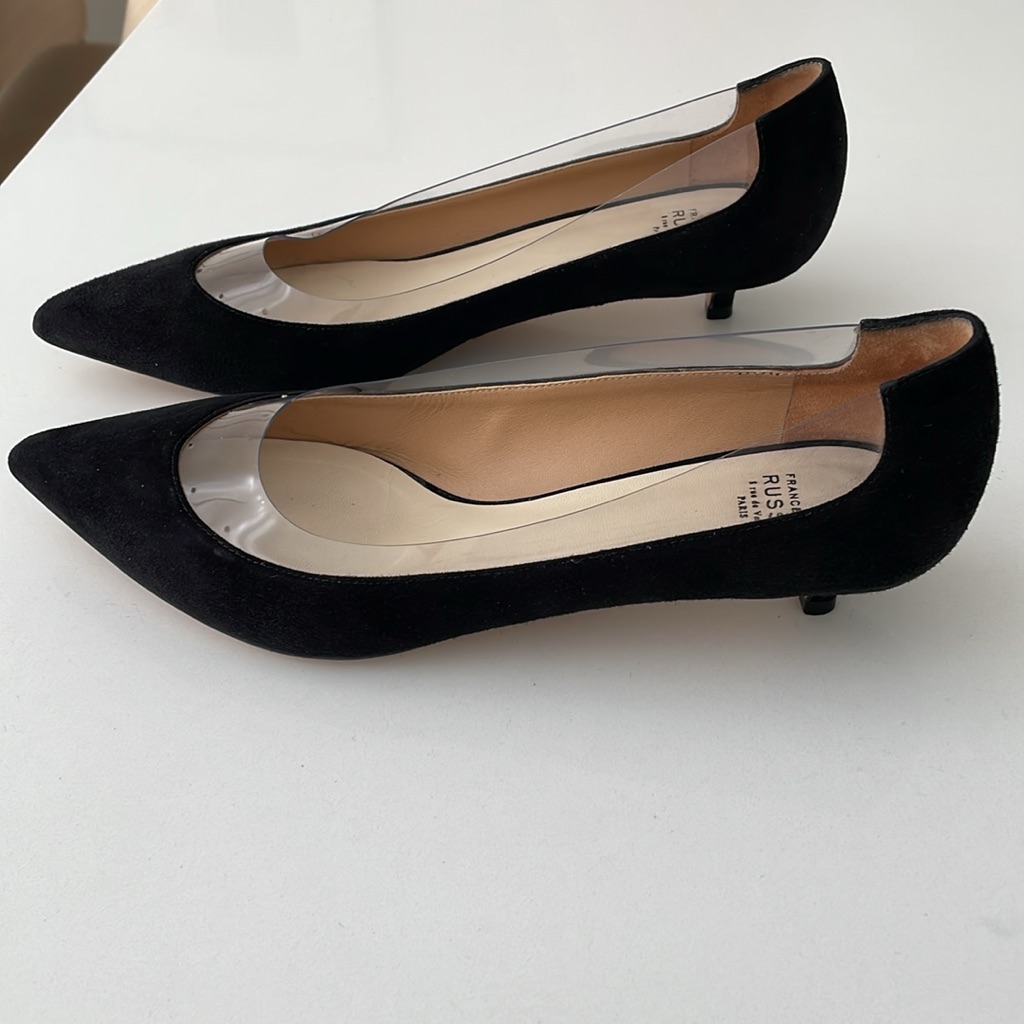 Francesco Russo Black Suede & Clear Kitten Heels